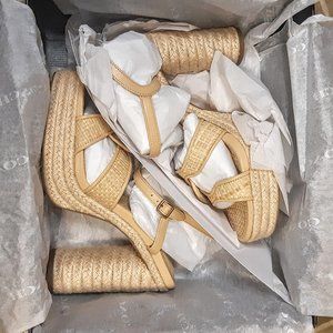Coach Talina Raffia Strapy Platform Chunky Block Heel Sandal Espadrilles Boho